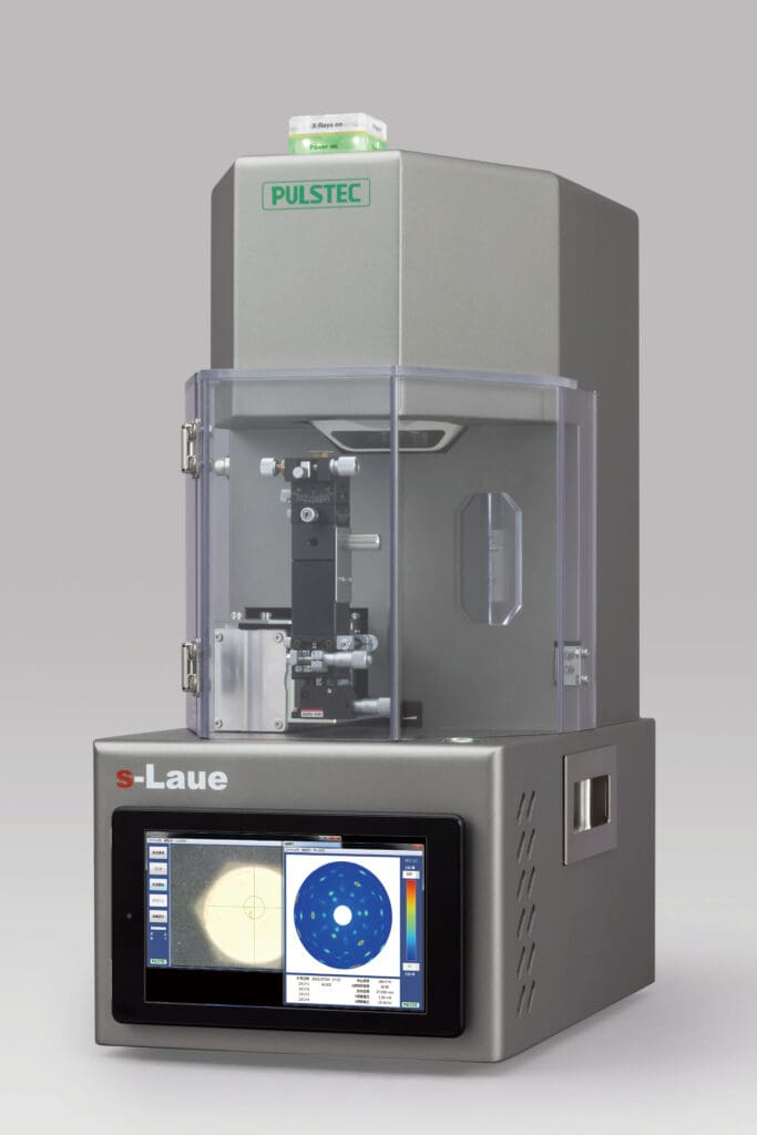 Pulstec's s-Laue single crystal orientation system. The front of the system shows what the software display interface looks like.