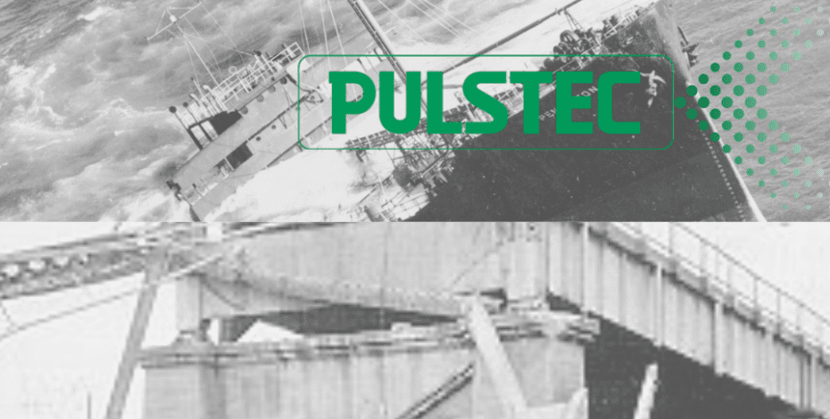 A split view of the Liberty Ship split and the Silver Bridge collapse incidents