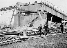 The collapsed Silver Bridge from the Ohio side